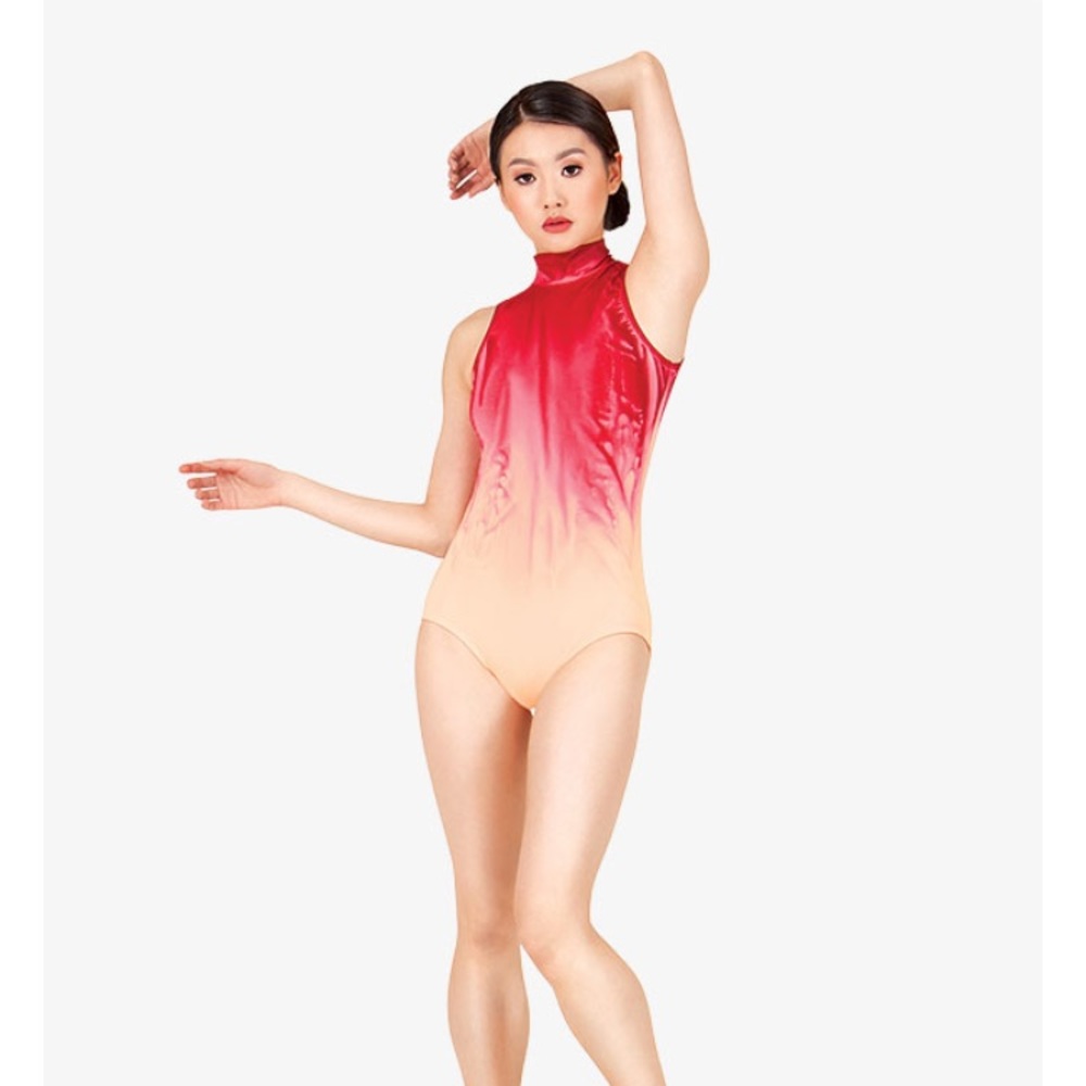 Watercolor Hand Painted Mock Neck Tank Leotard—S